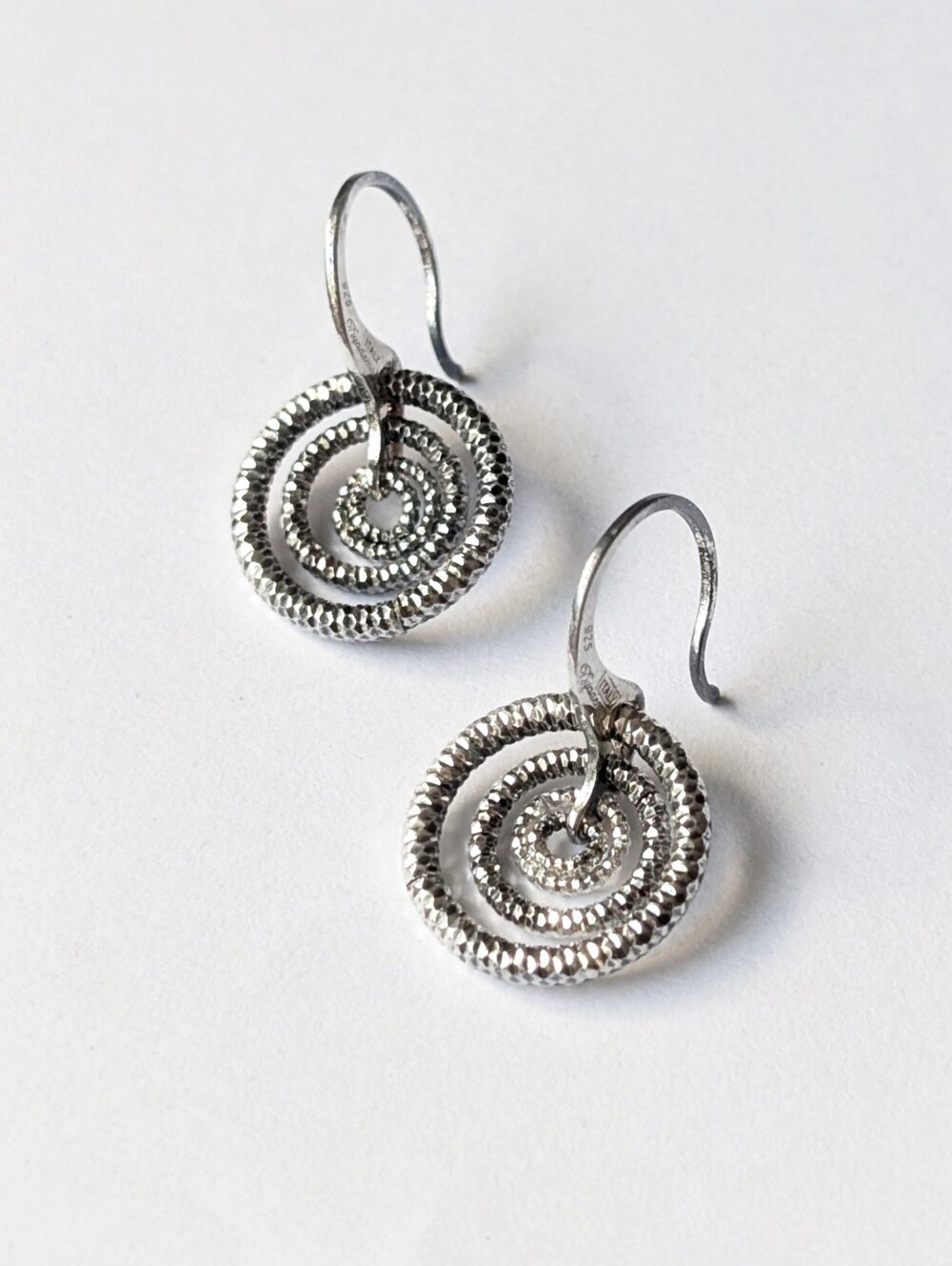 Dyadema Sterling Silver Earrings Spiral Coil Matte Textured Dangle Hoops 925